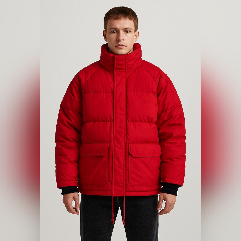 Mulberry Street Red Men's Down Feather Winter Ski Puffer Jacket Coat Hooded Sz S